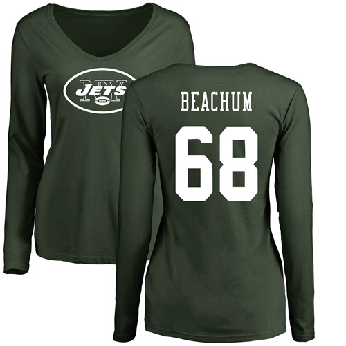 New York Jets Green Women Kelvin Beachum Name and Number Logo NFL Football #68 Long Sleeve T Shirt->women nfl jersey->Women Jersey